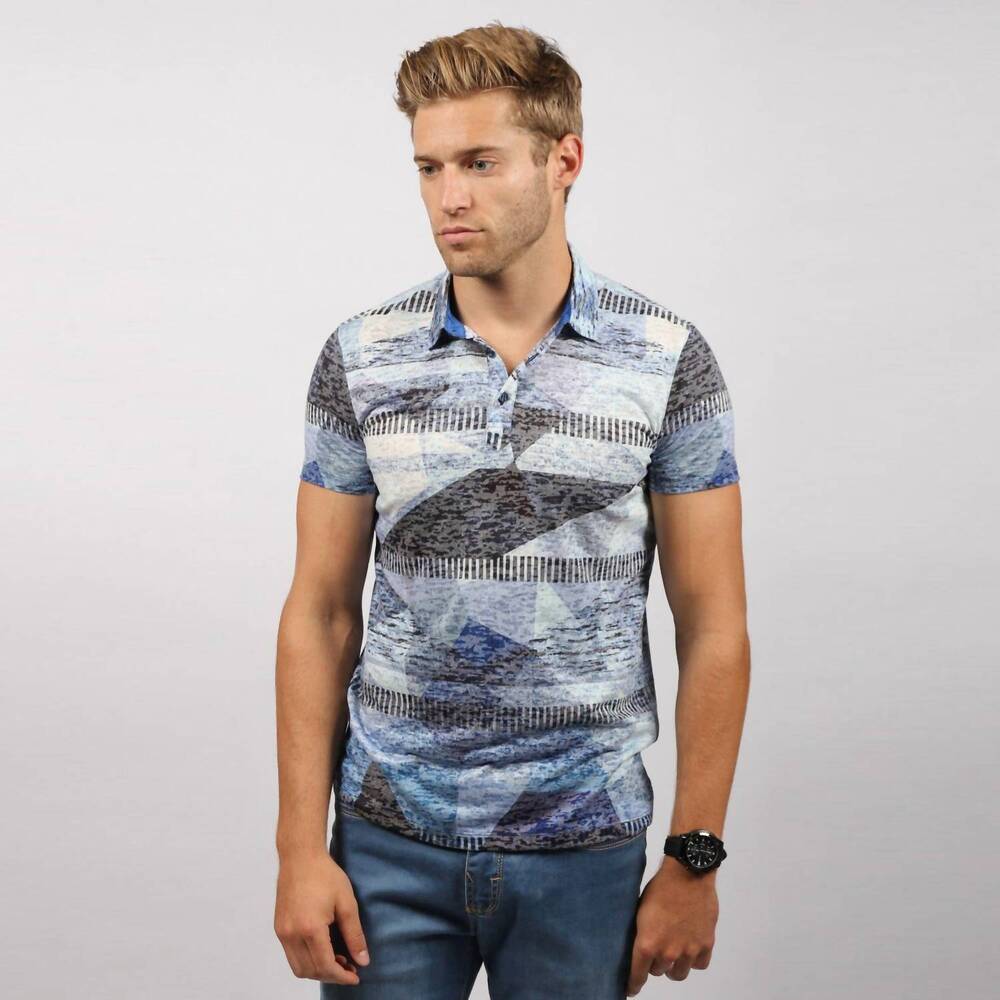 NEW EIGHT X abstract print polo shirt in blue